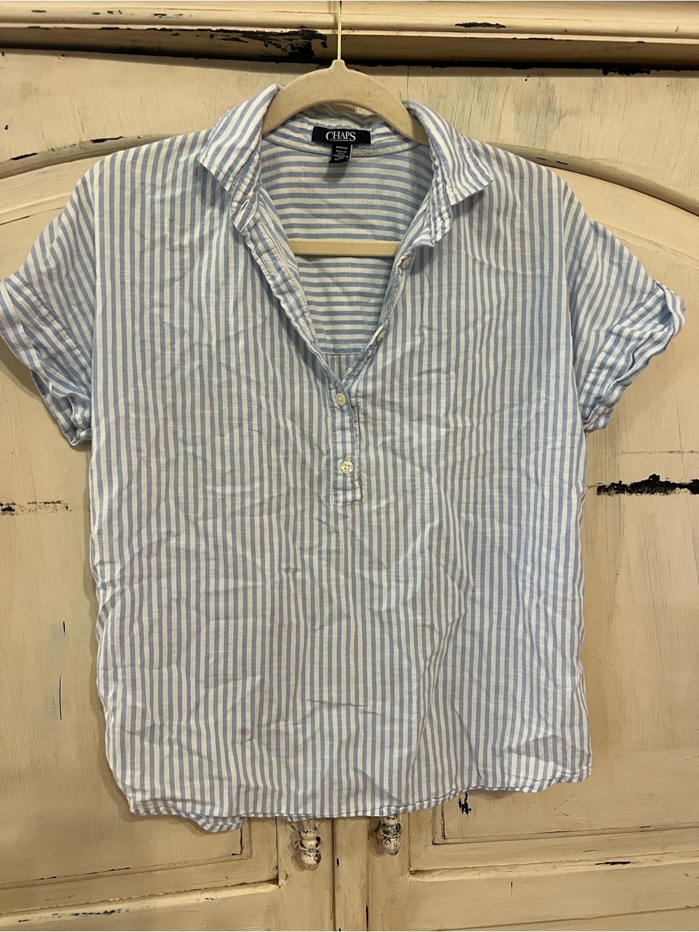 Chaps Women’s Light Blue & White Striped Short-Sleeve Shirt